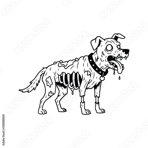 Scary zombie dog monster sketch illustration line art