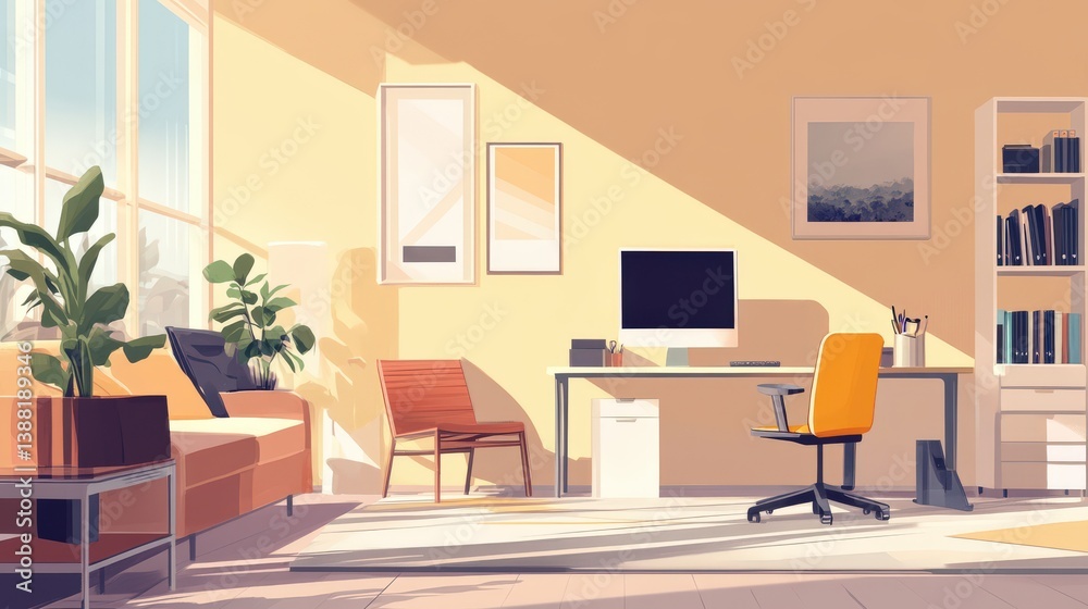 Fototapeta premium A brightly lit and inviting interior office and living space