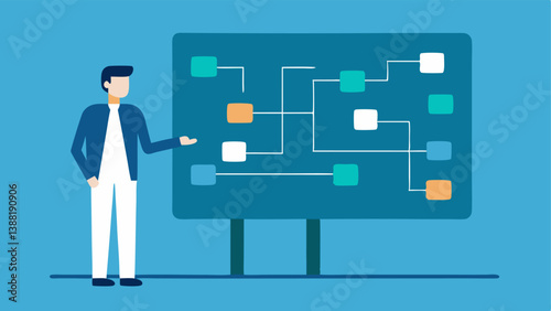 Data Flow An engineer standing beside a large screen displaying flowing data streams and patterns representing the data gathering process critical for training machine learning