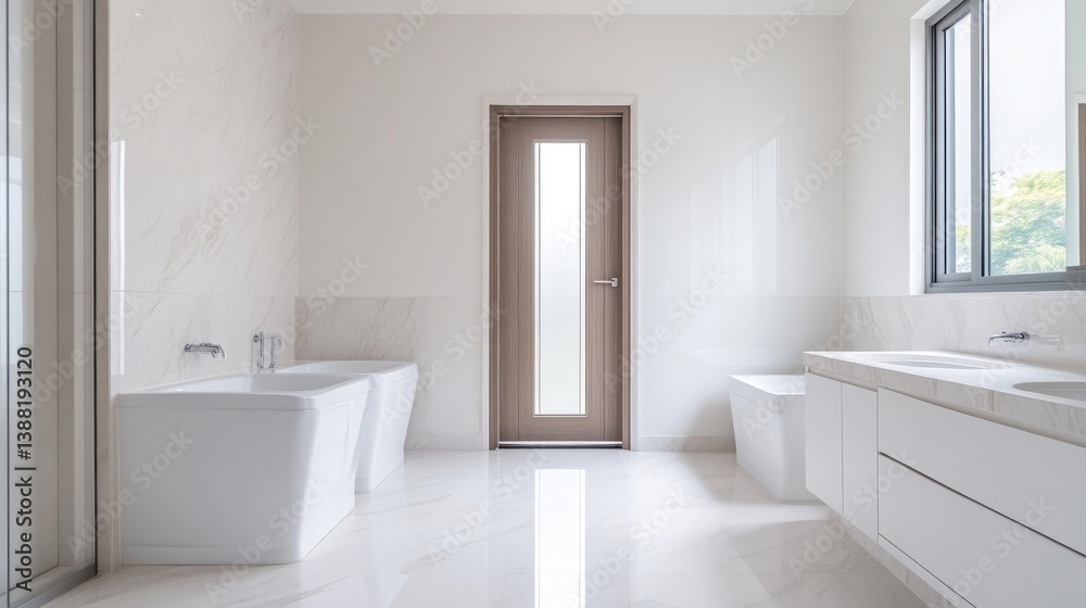 Fototapeta premium Modern, minimalist bathroom with double vanity