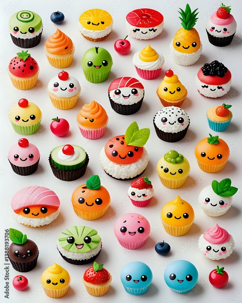 Fototapeta premium Cute Kawaii Food Characters