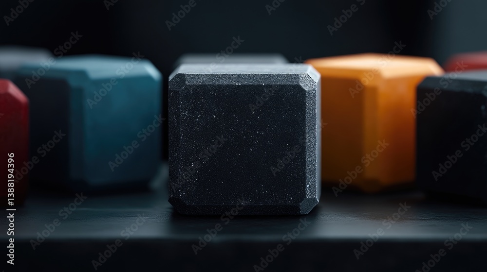 Close-up of colorful, square-shaped weights Close-up of colorful, square-shaped weights