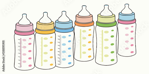 Cartoon Baby Bottles Set Pink Yellow Blue Orange Green for Newborn Feeding