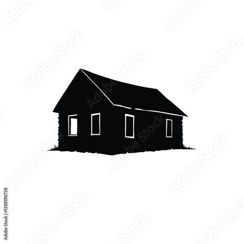 Silhouette vector illustration of a Abandoned Cabin on a white background