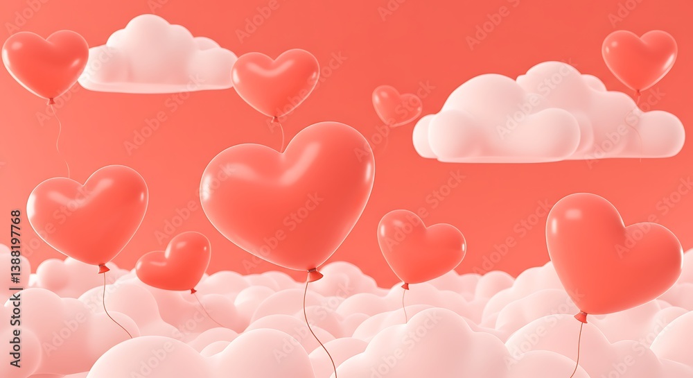 Coral Heart Balloons: A Dreamy 3D Render AI Generated Coral Heart Balloons: A Dreamy 3D Render AI Generated
