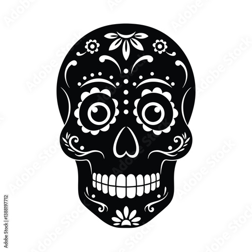 Silhouette vector illustration of a Candy Skull icon on a white background