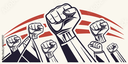 Retro Vintage Raised Fists Vector Graphic: Political Protest, Revolution, Solidarity, Social Justice