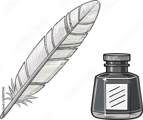 Elegant quill and ink bottle ready for writing.