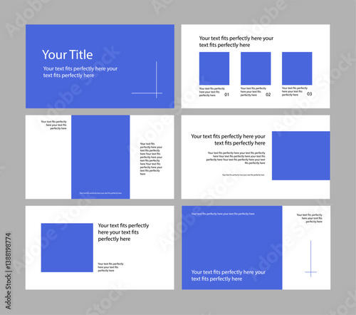 Minimalist presentation template with blue blocks and clean typography, modern layout for business or portfolio slide