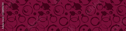 Wine stains pattern vector Illustration in red. Wine rings seamless background with spilled wine for fabric print design, winery label, vineyard banner, wineshop ad, bar poster