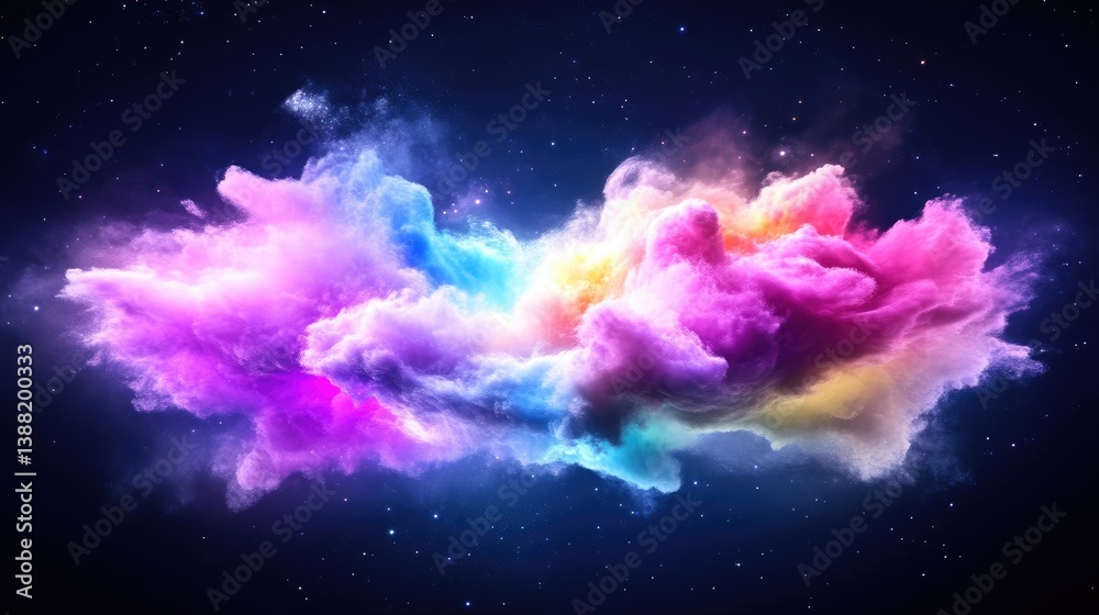 Fototapeta premium Vibrant colorful nebula cloud glowing in deep space against a dark starry background.