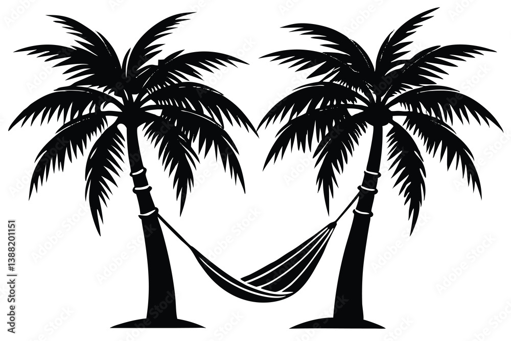 Hammock icon in glyph style. Hammock between palm trees in black color Vector. Hammock icon in glyph style. Hammock between palm trees in black color Vector.