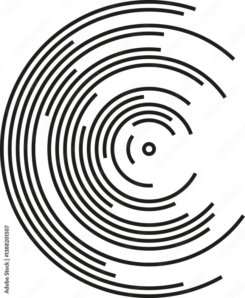 A shape with irregular concentric semicircles and segments of the circumference for ornamental texture. A shape with irregular concentric semicircles and segments of the circumference for ornamental texture.