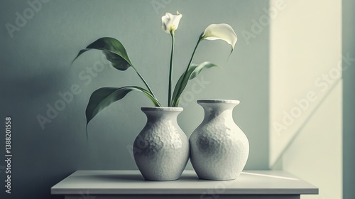 Minimalist Ceramic Vases with Greenery in Soft Natural Light