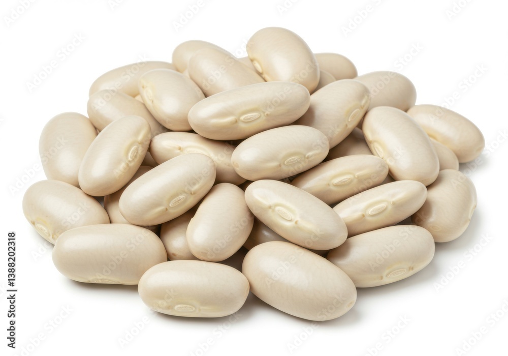 Pile of white kidney beans with smooth texture and clean detail isolated on white background Pile of white kidney beans with smooth texture and clean detail isolated on white background