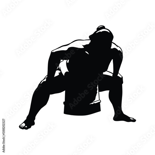 Sumo Wrestler Silhouette Vector - Traditional Japanese Sport, Black and White