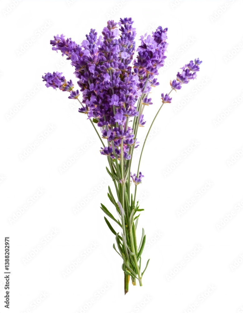 Obraz premium Beautiful fresh cut bunch of fragrant purple lavender flowers isolated on white background