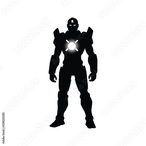 Iron Man Silhouette Vector - Hero Illustration, Glowing Chest Light
