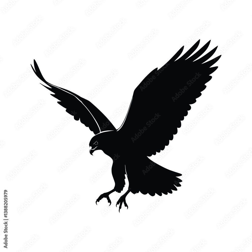 Eagle Silhouette Vector - Flying Bird Illustration, Black and White Eagle Silhouette Vector - Flying Bird Illustration, Black and White