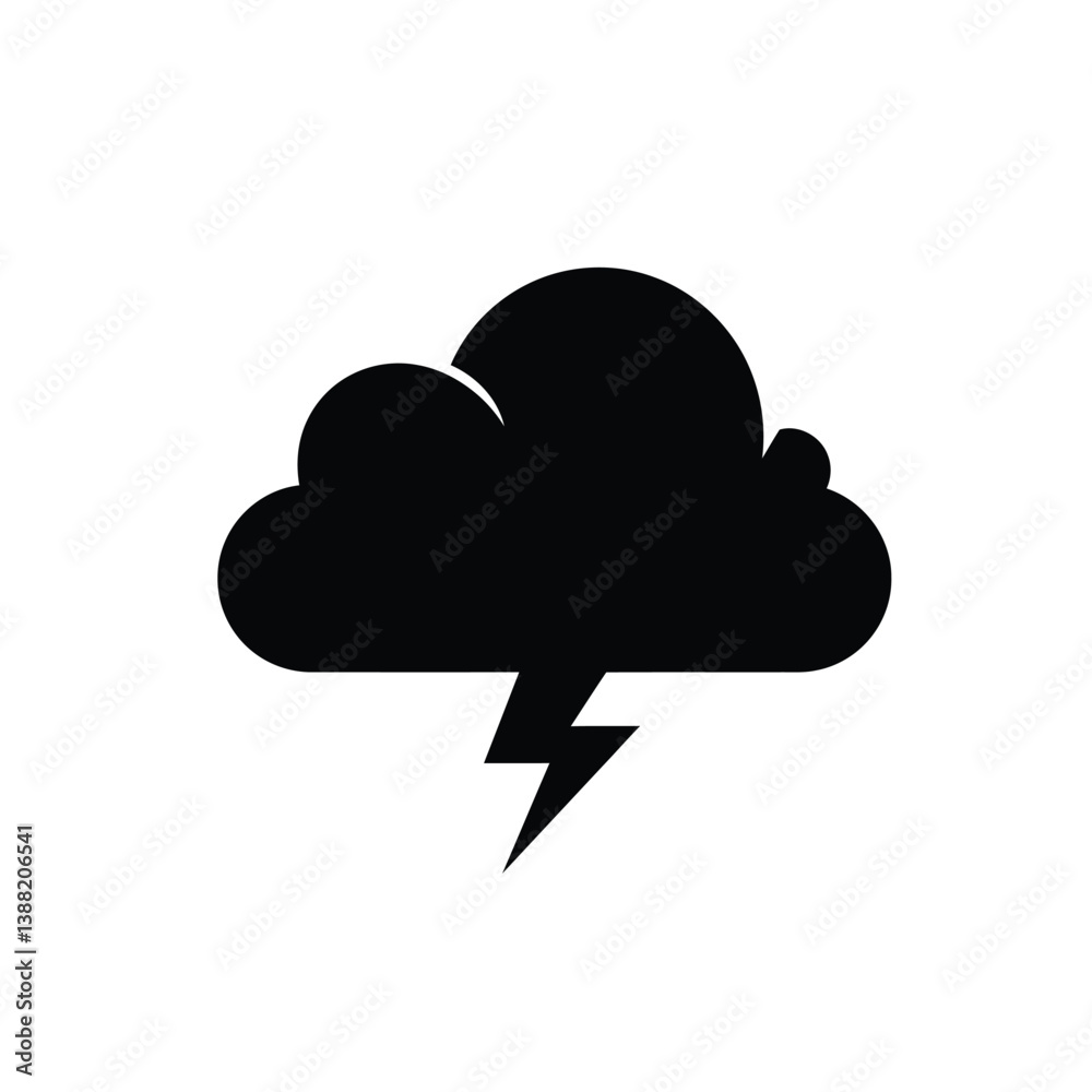 Silhouette vector illustration of a Thunder Cloud icon on a white background Silhouette vector illustration of a Thunder Cloud icon on a white background