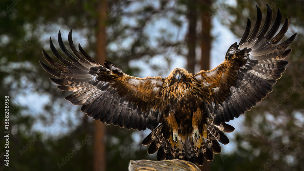 Golden eagle (Aquila chrysaetos) in forest