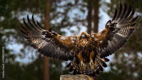 Golden eagle (Aquila chrysaetos) in forest