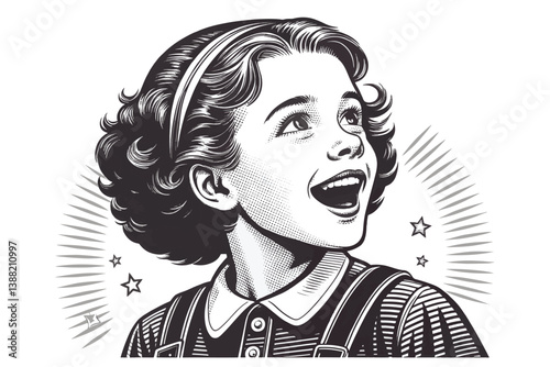 Young girl Vintage woodcut engraving style vector illustration