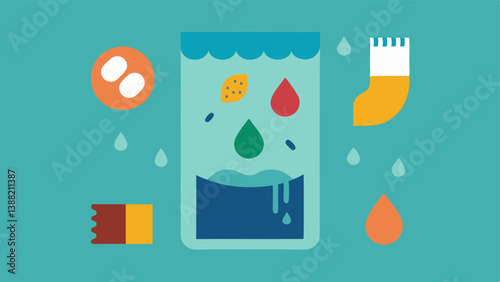 Food Packaging An that shows various food items in plastic packaging with icons depicting microplastics leaking into the food products over time.