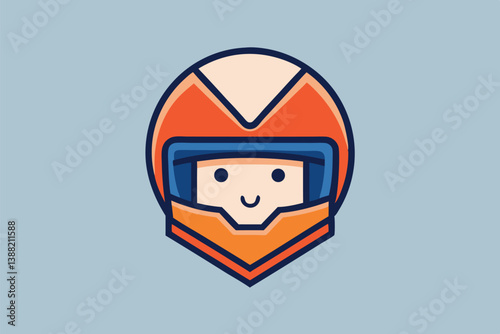 Vector illustration of a cartoon racer with an orange helmet and suit, showcasing a playful design ideal for motorsport-themed content