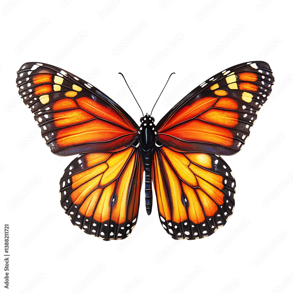 Fototapeta premium A Radiant Monarch Butterfly Fluttering Through Isolated on Transparent Background