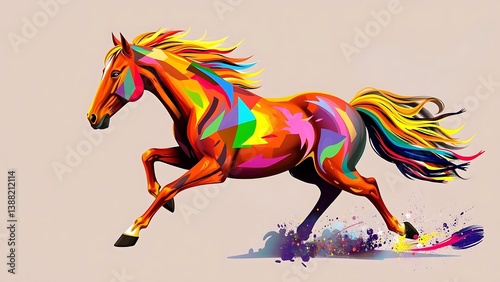 Abstract Colorful Horse Animal Running Artwork