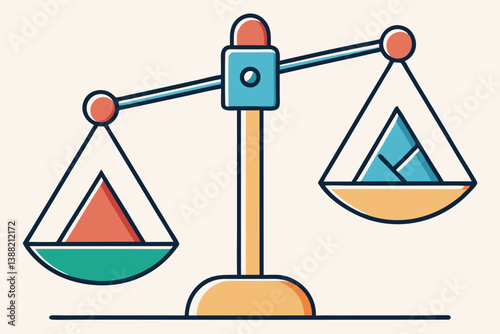 Balanced scales representing justice and equality in a minimalist vector illustration with soft colors and clear lines
