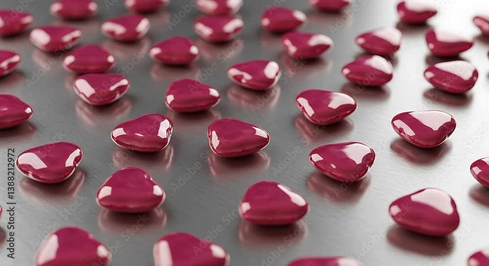 Crimson Hearts: 3D Render of Reflective Love AI Generated Crimson Hearts: 3D Render of Reflective Love AI Generated