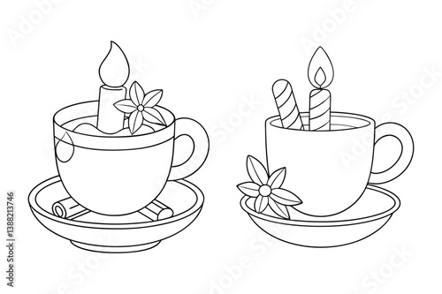 Cup of coffee tea and cake with breakfast drinks in cafe setting