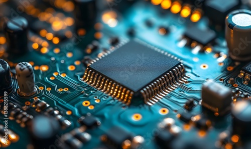 Macro shot showcasing the intricate details of a computer circuit board