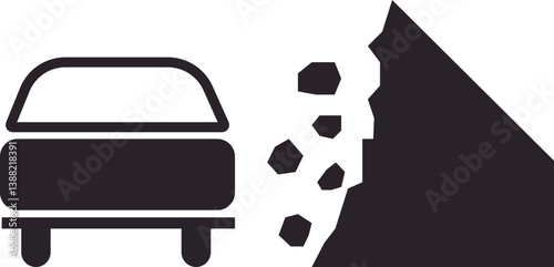 A pictogram showing falling rocks symbol used in road traffic signs.