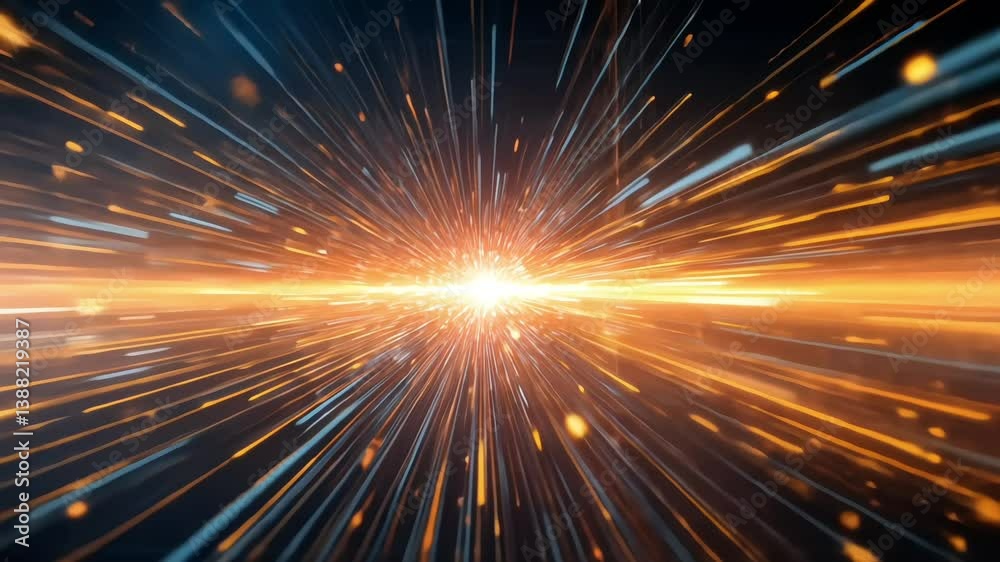 Data stream tech abstract background with glowing lines and floating binary code