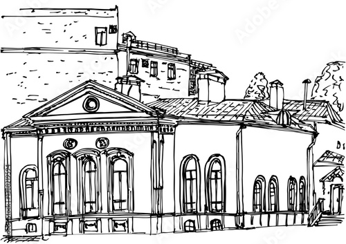 The old town manor house of the 18th century (the former estate of the sister of the commander Alexander Suvorov in Moscow). Ink cityscape 