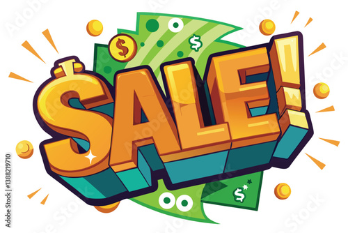 Bold sale illustration with vibrant colors and dynamic background elements showcasing discounts and offers for shoppers