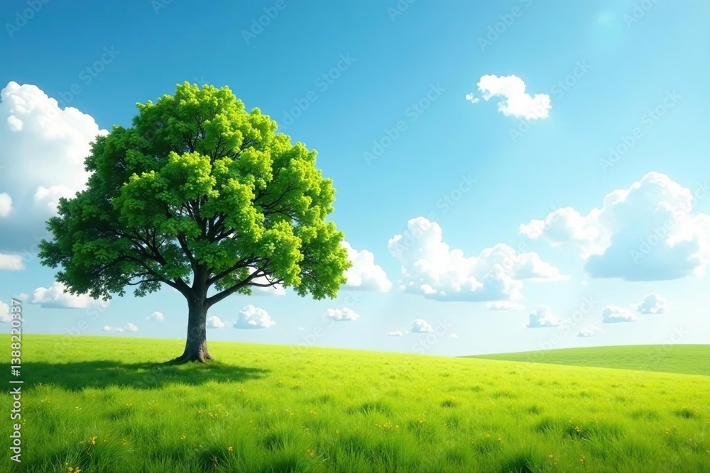 A single tree in a vast open space with sky and clouds, open space, natural scenery A single tree in a vast open space with sky and clouds, open space, natural scenery