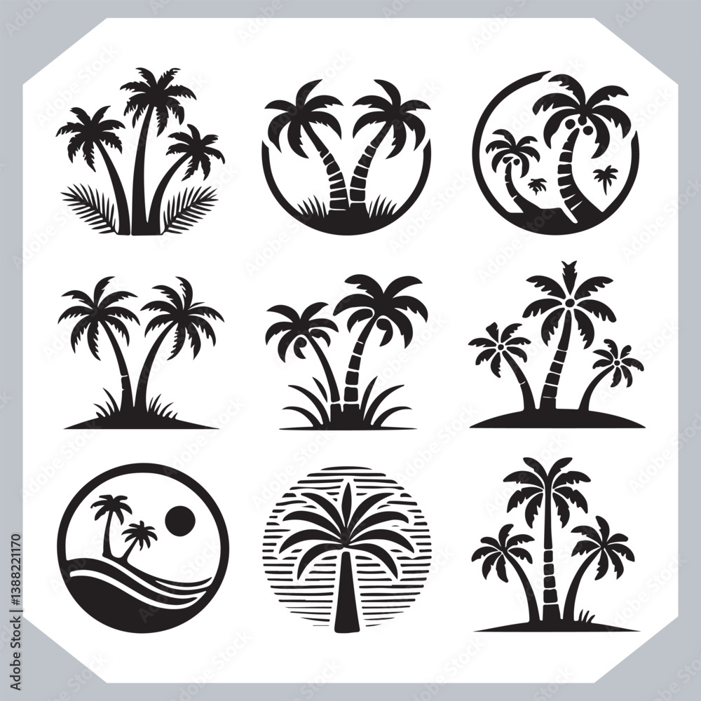 Coconut Tree Silhouette Vector Black Palm Trees Silhouette for Logo and Graphic Design