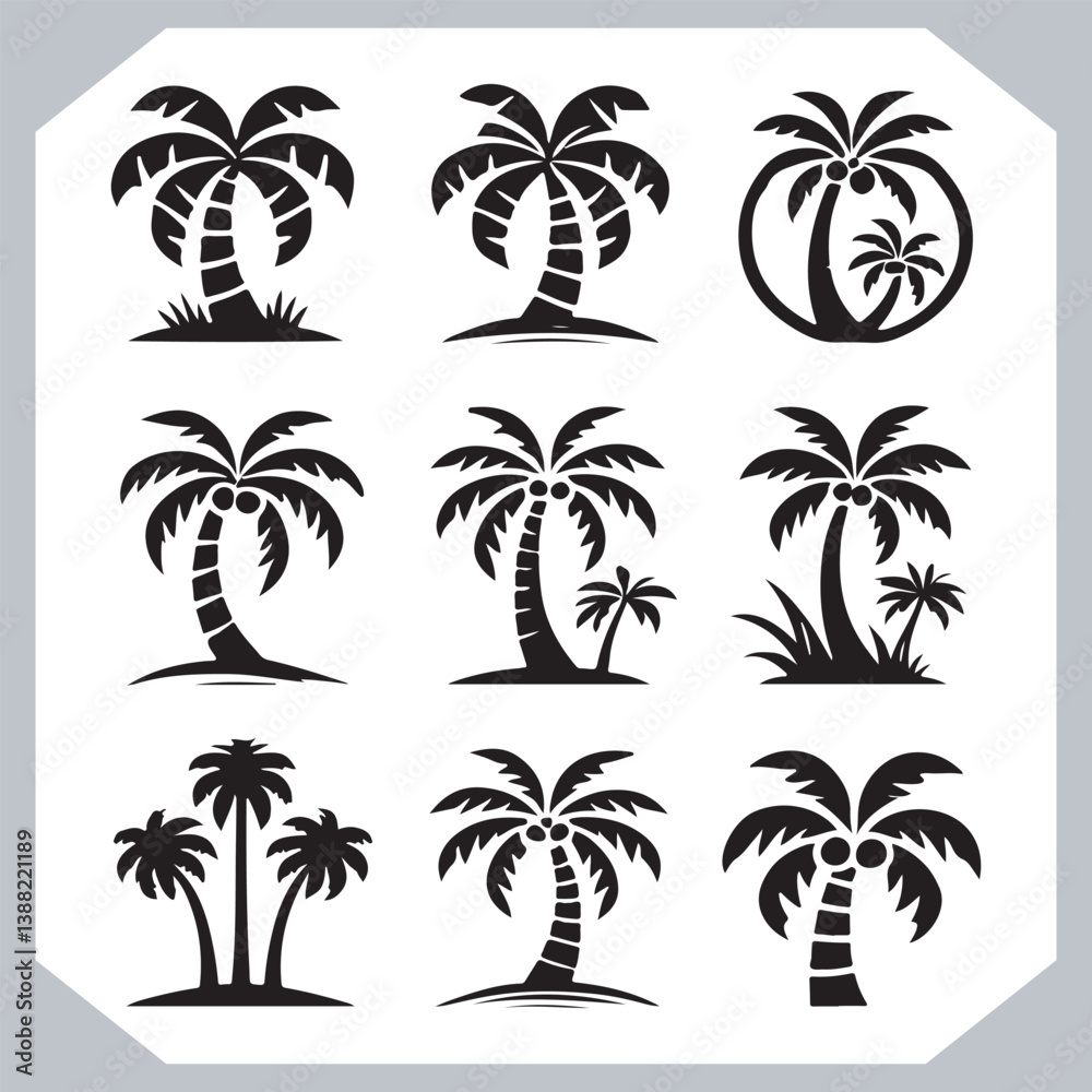 Coconut Tree Silhouette Vector Black Palm Trees Silhouette for Logo and Graphic Design