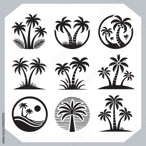 Obraz na płótnie Coconut Tree Silhouette Vector Black Palm Trees Silhouette for Logo and Graphic Design w salonie