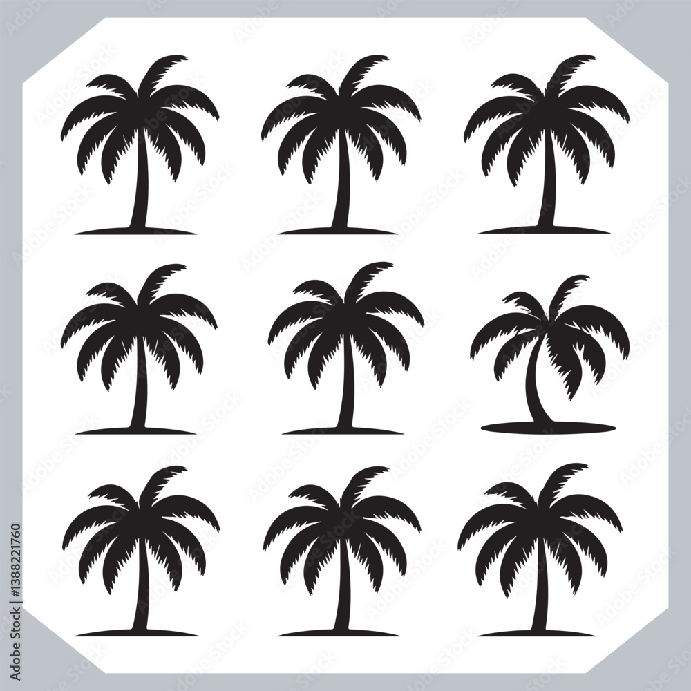 Palm Trees Silhouette Vector Black Simple Coconut Tree Silhouettes for Logos and Designs