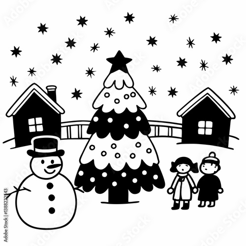  Charming Winter Town with Snowy Roofs, Festive Mood, Christmas Decorations