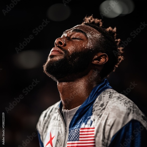 Athlete’s Gold Medal Moment: An Olympic champion stands on the podium, tears streaming as the anthem plays