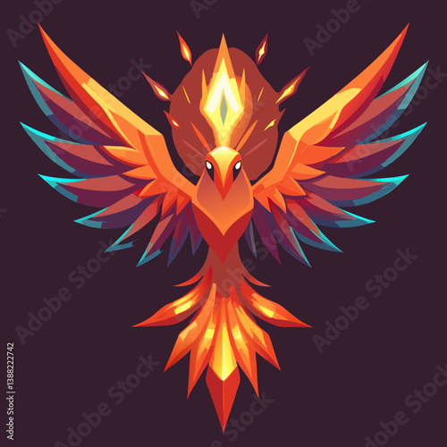 A vibrant phoenix bird with striking orange and yellow feathers, symbolizing rebirth and renewal.