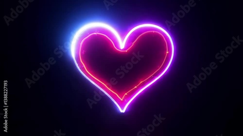 Neon light movement animation with love frame shape isolated on black background