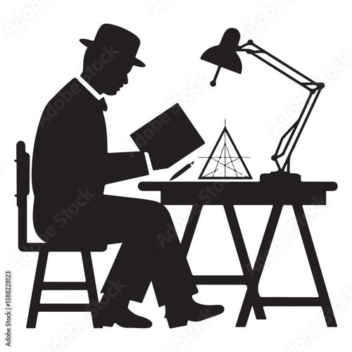 Black Silhouette of Reading and Working Table for Animator or Architect on White Background | Creative Desk Vector