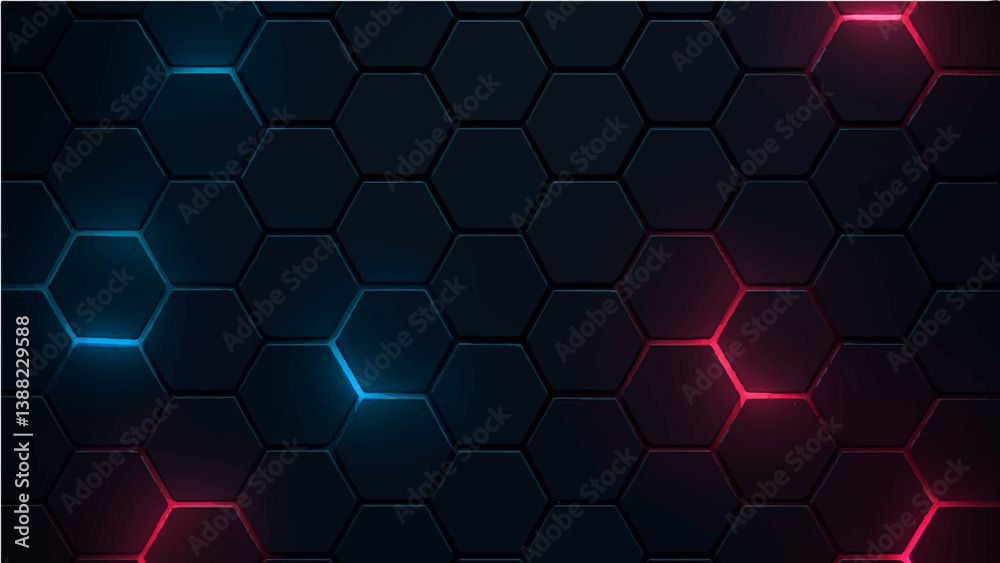 black, blue, rad colour hexagon perttan abstract